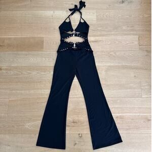 Outcast Jumpsuit Cutouts Halter Studs Avalyn Size M Black